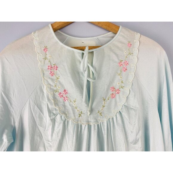 Vtg NWT Shadowline Nightgown Embroidered Detail, Size S, Light Blue, Long Sleeve - Picture 5 of 9